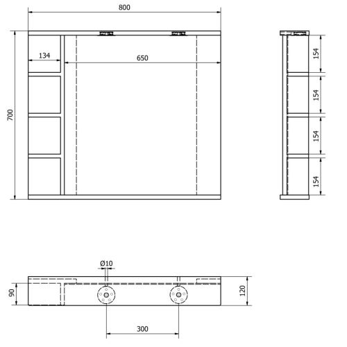 Tükör, Aqualine Korin 80x70 LED világítással, polccal KO350
