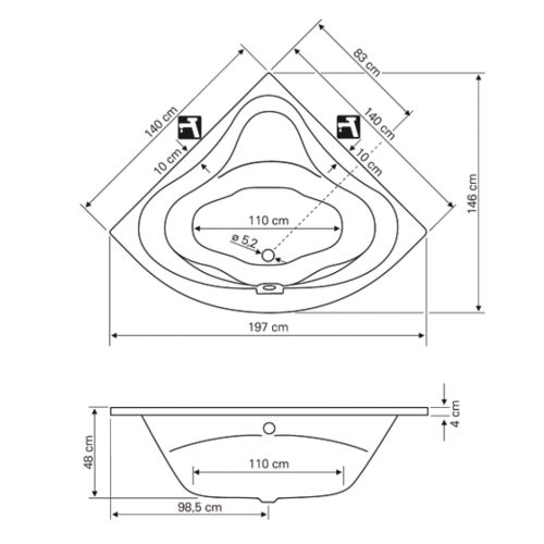 Kád, Aqualine Dunaj II 140x140 szimmetrikus G1340