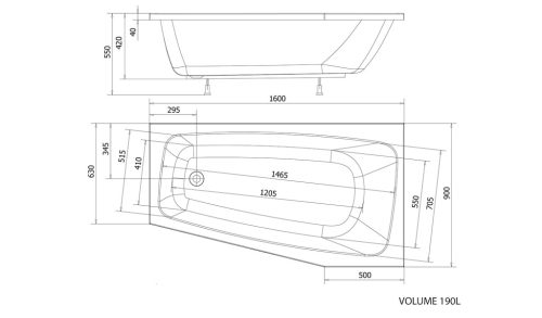 Kád, Aqualine Berounka 160x90 aszimmetrikus kád jobbos A1691