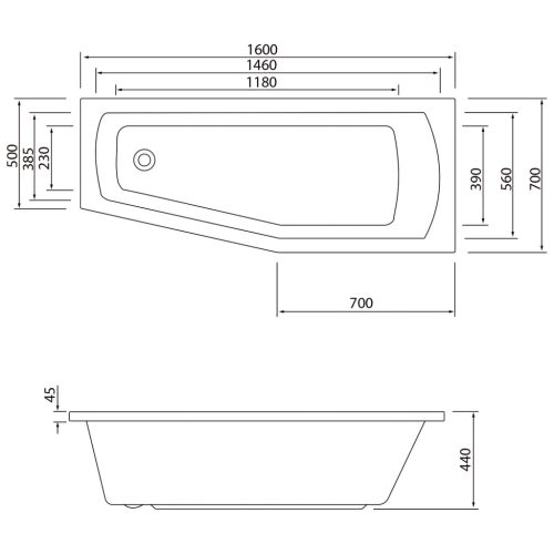 Kád, Aqualine Opava 160x70 aszimmetrikus jobbos A1671