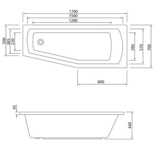 Kád, Aqualine Opava 170x70 aszimmetrikus jobbos A1771