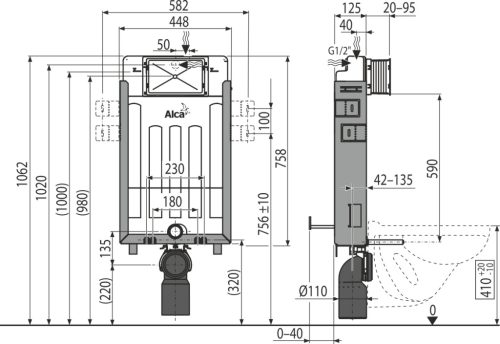 Öblítőtartály, AlcaPlast falsík alatti AM115/1000 Renovmodul