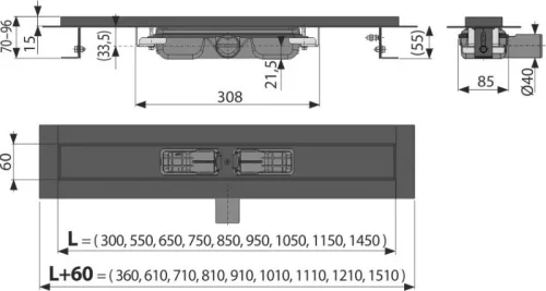 Padlóösszefolyó, AlcaPlast fekete 950 mm APZ101BLACK-950 low