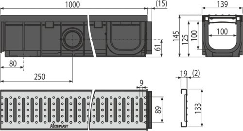 Padlóösszefolyó, AlcaPlast kültéri AVZ102-R102