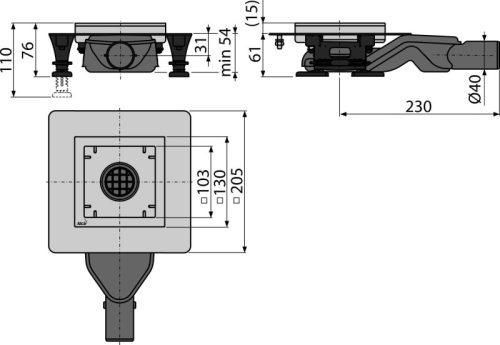 Padlóösszefolyó, AlcaPlast 130x130 mm APV110