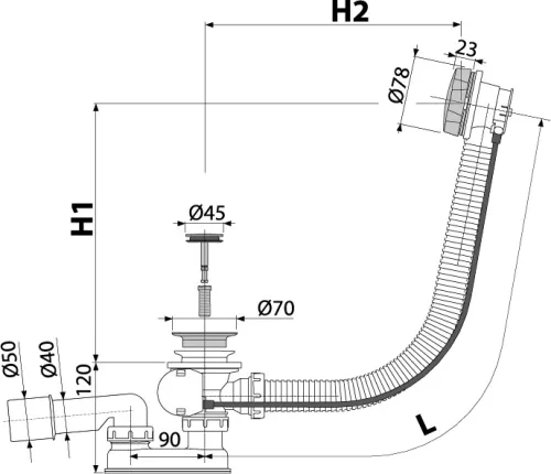 Le-és túlfolyó, AlcaPlast Automata kádszifon bronz A55ANTIC