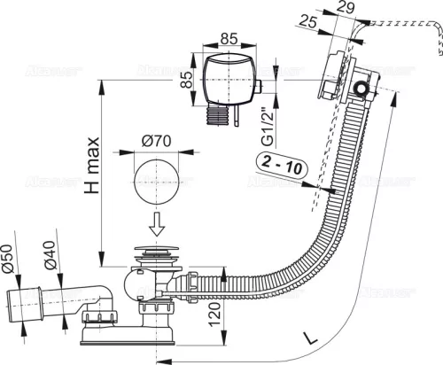 Le-és túlfolyó, AlcaPlast Automata kádszifon túlfolyóval króm A564CRM1-80