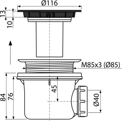 Zuhanytálca szifon, AlcaPlast Lux matt-fekete A49BLACK