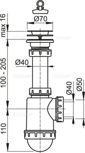 Mosogató szifon, AlcaPlast leeresztővel A441-DN50/40