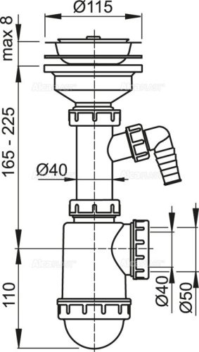 Mosogató szifon, AlcaPlast leeresztővel A446P-DN50/40
