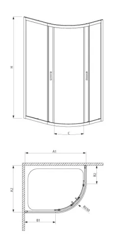 Zuhanykabin, Radaway Premium Plus E 1700 100x80 átlátszó üveggel