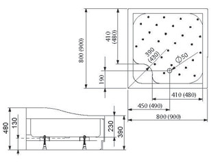 Zuhanytálca, Radaway Korfu C 90x90 akril zuhanytálca lábakkal és előlappal
