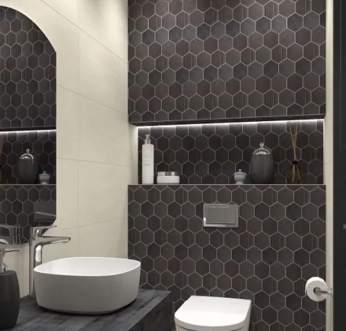 Dekorcsempe, Tubadzin HORIZON HEX BLACK MOSAIC TUR-28X22 HHB