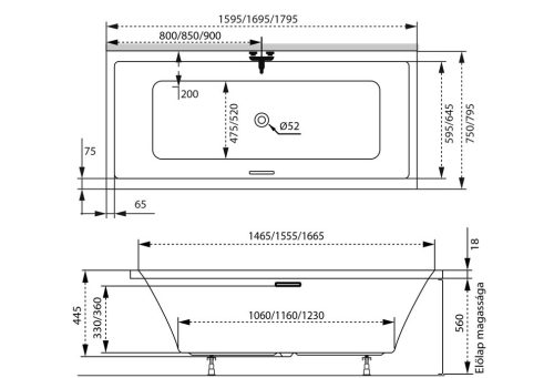 Kád, M-Acryl Sabina Pro Slim 170x75 + LÁB