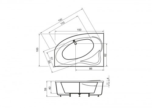 Kád, West Venus 150x100 jobbos