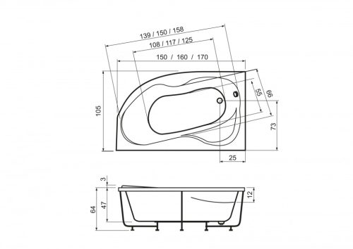 Kád, West Pluto 170x105 balos