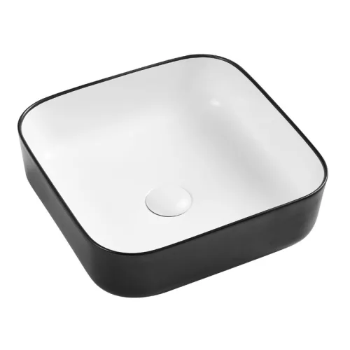 Mosdó, Wellis Azalea matt fekete-fehér pultra építhető porcelán mosdó 39x39 cm WF00088