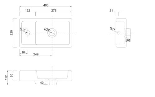 Mosdó, Aqualine kerámiamosdó 40x22 DD4022