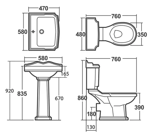 Wc, Aqualine Antik monoblokkos hátsó kifolyású AK107-01