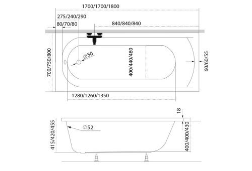 Kád, M-Acryl Mira Slim 180x80