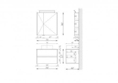 Komplett bútor, Tboss SONJA 75 balos felsőszekrénnyel