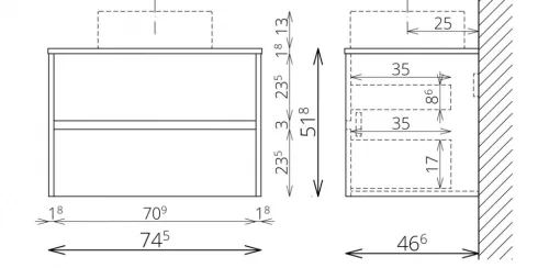 Alsó szekrény, Tboss SONJA 75 ROCA mosdóval