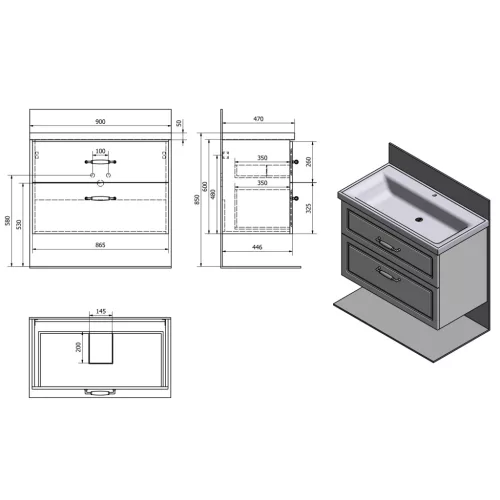 Alsó szekrény, Sapho AQUALINE FAVOLO mosdótartó szekrény, 86,5x60x44,6cm, matt fehér FV290
