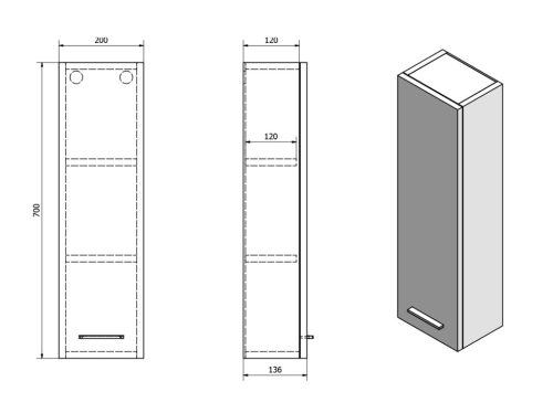 Fürdőszobabútor felső szekrény, Sapho AQUALINE ZOJA polccal, balos, 20x70x1cm, fehér 45462
