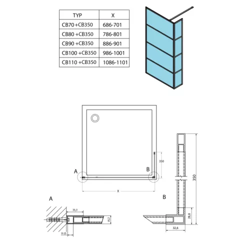 Fix zuhanyfal, Sapho GELCO CURE BLACK fix zuhanyfal, 1100mm, matt fekete CB110