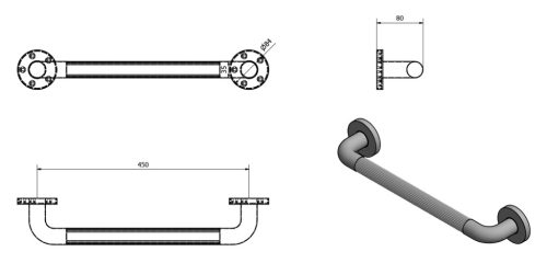 Kapaszkodó, Sapho AQUALINE WHITE LINE kapaszkodó, max:100kg, 450mm, ABS/fehér MD240