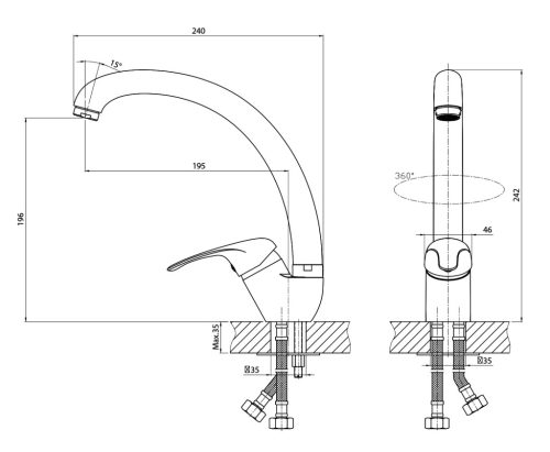 Mosogató csaptelep, Sapho AQUALINE KASIOPEA 35 mosogató-csaptelep, króm 1107-65