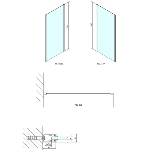 Oldalfal, Sapho POLYSAN EASY LINE oldalfal, 800mm, transzparent üveg EL3215