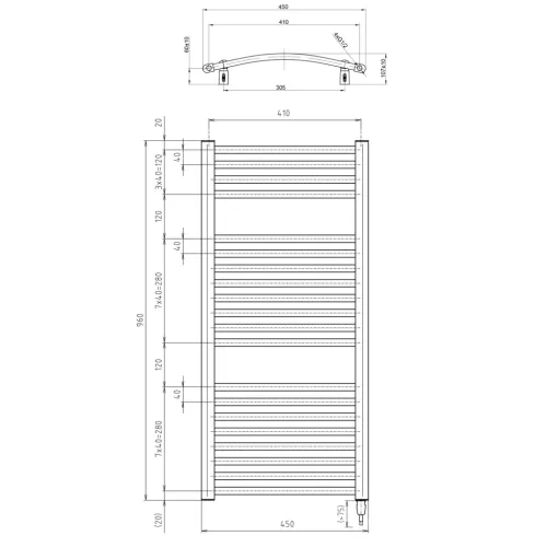 Egyenes radiátor, AQUALINE ORBIT-E elektromos radiátor patronnal, 450x960mm, 300W, fehér ILEO94T