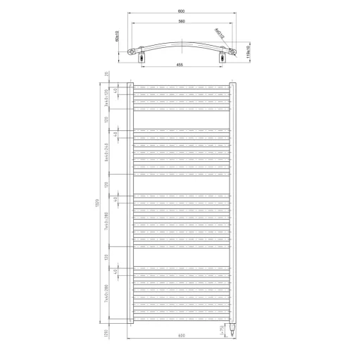 Egyenes radiátor, AQUALINE ORBIT-E elektromos radiátor patronnal, 600x1320mm, 600W, fehér ILEO36T