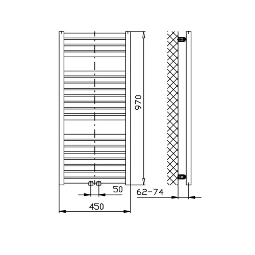 Egyenes radiátor,AQUALINE TONDI  radiátor, középső bekötéssel, 450x970 mm, matt fekete DT456T