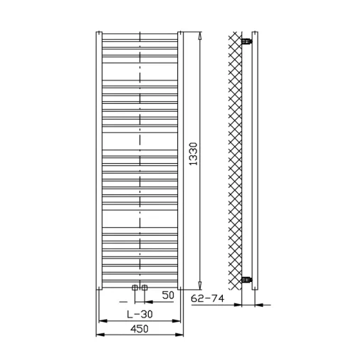 Egyenes radiátor, AQUALINE TONDI radiátor, középső bekötéssel, 450x1330 mm, fehér DT470T