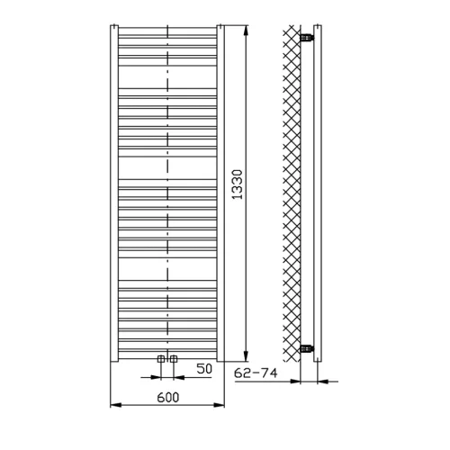Egyenes radiátor, AQUALINE TONDI radiátor, középső bekötéssel, 600x1330 mm, fehér DT480T