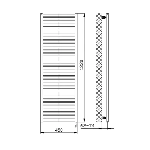Egyenes radiátor, AQUALINE TONDI-E elektromos radiátor, 450x1330 mm, 500W, fehér DE470T