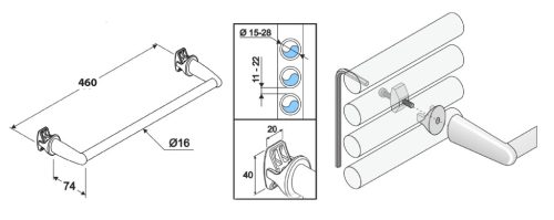 Törölközőtartó, Sapho AQUALINE törölközőtartó egyenes radiátorra, 50cm, fehér IDR-50