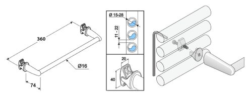 Törölközőtartó, Sapho AQUALINE törölközőtartó egyenes radiátorra, 36cm, fehér IDR-40