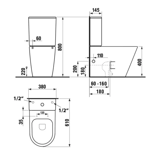 WC, Sapho PACO RIMLESS monoblokkos WC, A/H kifolyású, ülőke nélkül, duál öblítő PC1012WR