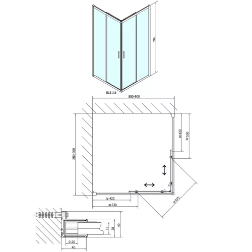Zuhanykabin, Sapho POLYSAN EASY LINE szögletes zuhanykabin, 900x900mm, BRICK üveg EL5138