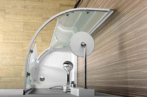 Zuhanykabin, Sapho AQUALINE ARLEN íves kabin, 80x80x185cm, R55, fehér, BRICK üveg BTR800