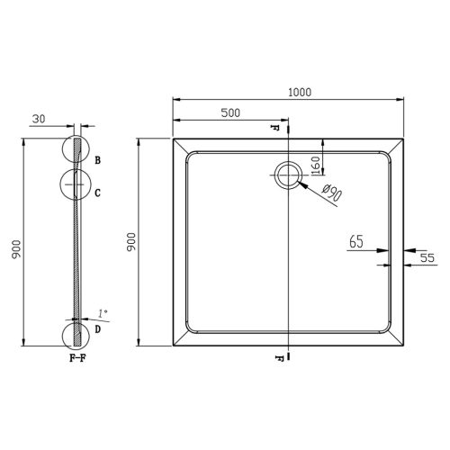Zuhanytálca, Sapho AQUALINE TECMI öntöttmárvány zuhanytálca, 100x90x3cm PQ10090