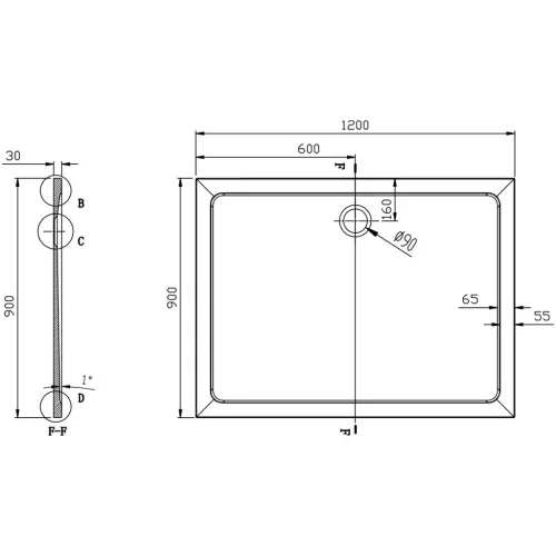 Zuhanytálca, Sapho AQUALINE TECMI öntöttmárvány zuhanytálca, 120x90x3cm PQ12090