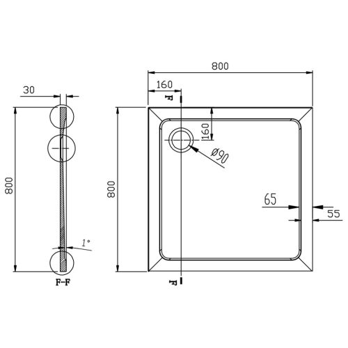 Zuhanytálca, Sapho AQUALINE TECMI öntöttmárvány zuhanytálca, 80x80x3cm PQ008