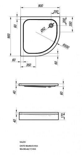 Zuhanytálca, Kolpa San Ontex 90x90 előlap nélkül
