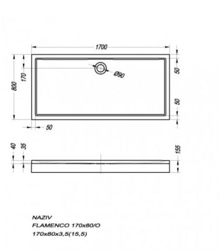 Zuhanytálca, Kolpa San Flamenco 170x80 előlap nélkül