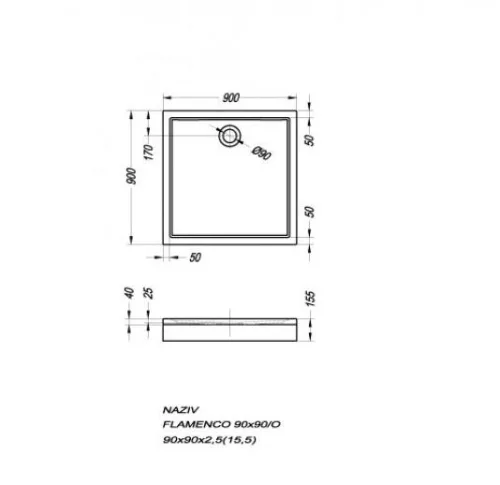 Zuhanytálca, Kolpa San Flamenco 90x90 előlap nélkül