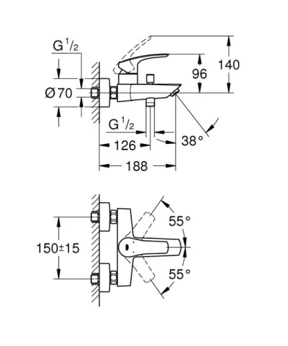 Kádtöltő csaptelep, Grohe Eurosmart kádtöltő csaptelep, króm 33300003